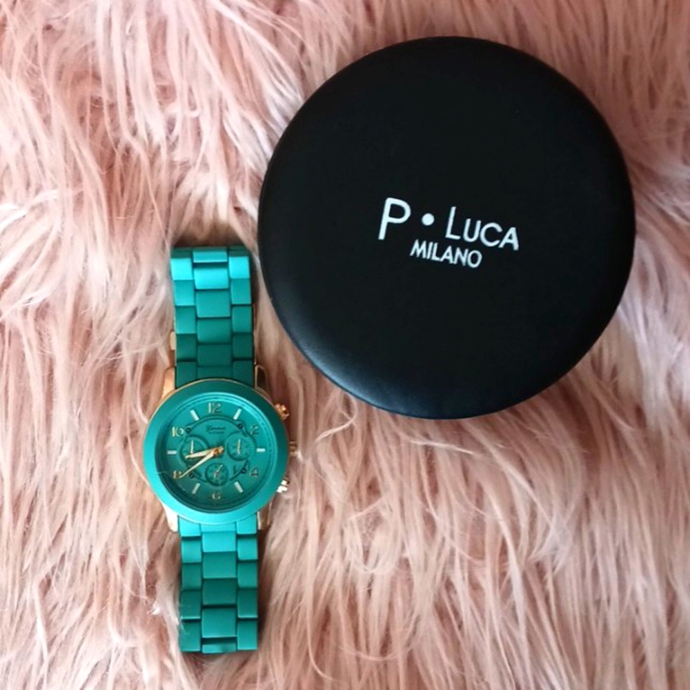 P LUCA MILANO CH GENEVAWAT PLATINUM BAND 1" WIDE WATCH FACE 1.7"/1.7"   AQUA